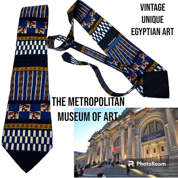 Vintage metropolitan museum “The Met” ancient Egyptian nostalgia art silk tie - Picture 1 of 12
